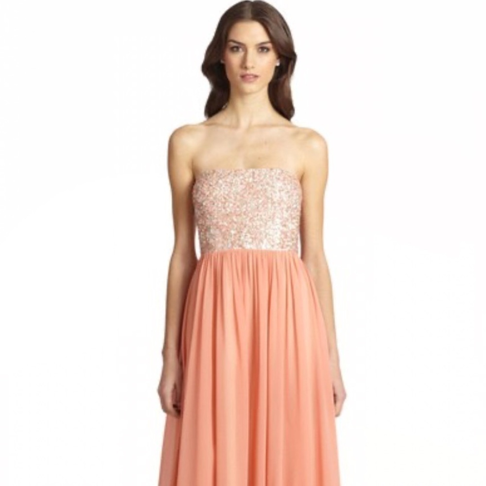 Aidan Mattox Strapless Beaded Coral Evening Dress sz 10